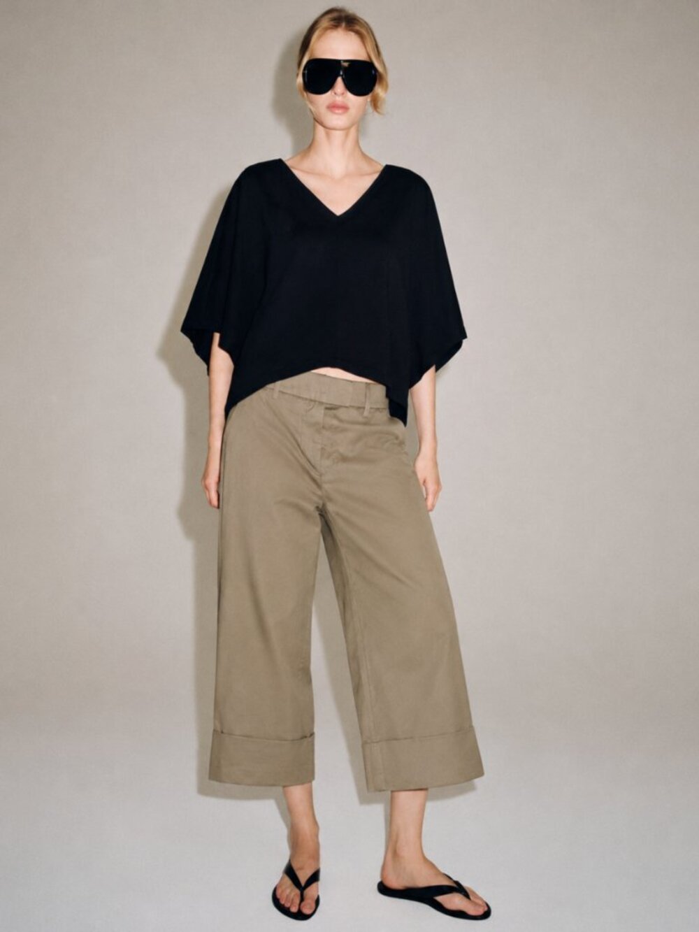 Beige Tan L Culotte Pants Wide Leg Cotton Cropped Casual Office Resortwear